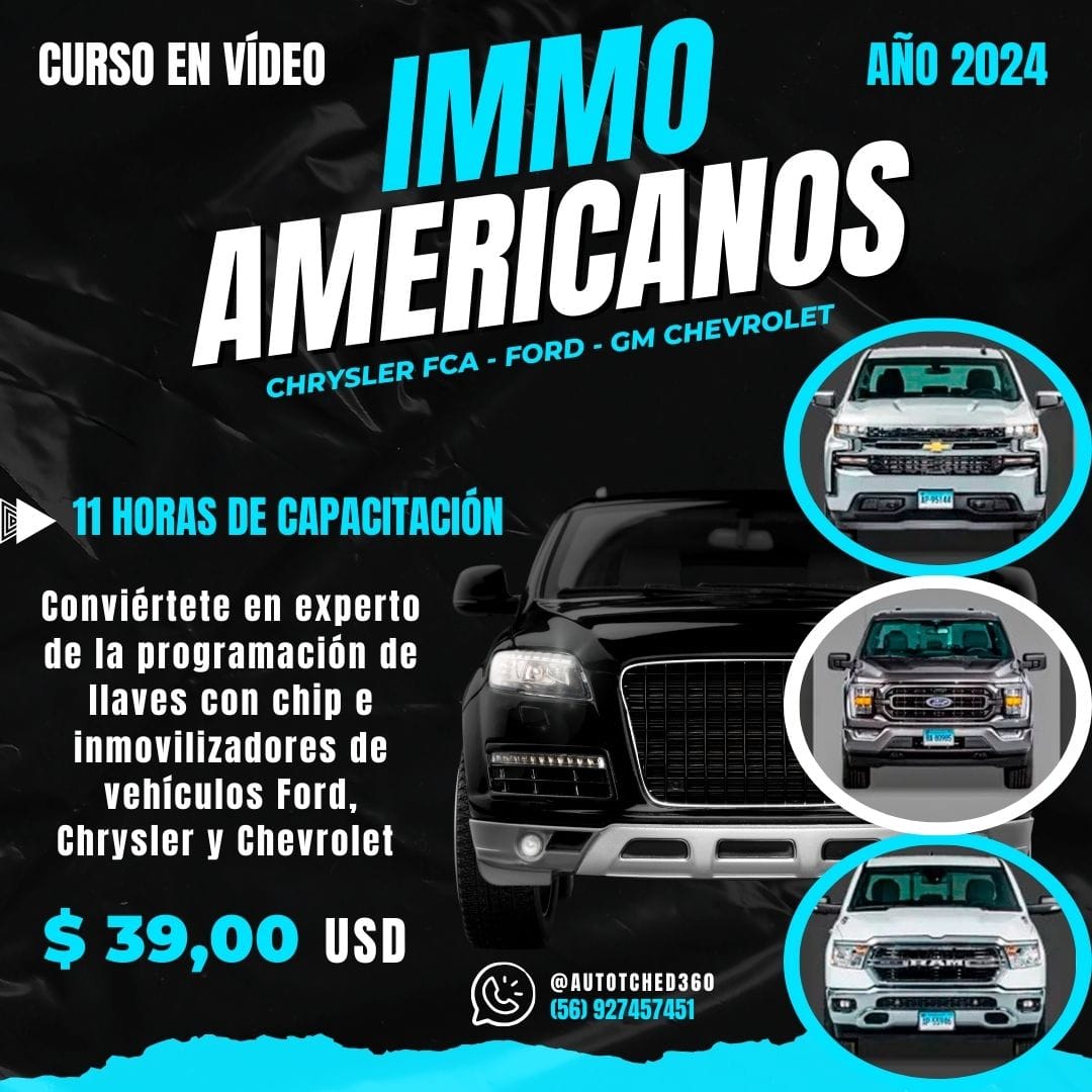 Curso especializado en programación de llaves con chip e inmovilizadores de vehículos de marcas americanas (Ford, Chrysler FCA y GM Chevrolet) años 2018 hasta 2023